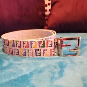Fendi Colorful Logo Belt with Silver Buckle